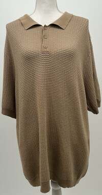 Elie Tahari Men's XL Camel Brown Textured Knit Polo Shirt NWT $68